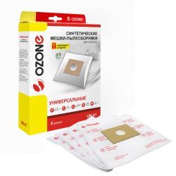 Универсальные мешки-пылесборники Ozone для пылесоса, фланец 100х130, диаметр отверстия 40 мм, 4 шт + микрофильтр