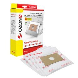 Универсальные мешки-пылесборники Ozone для пылесоса, фланец 120х190, диаметр отверстия 50 мм, 4 шт + микрофильтр