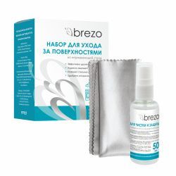 Набор Brezo для ухода за поверхностями из нержавеющей стали, спрей 50 мл - 1 шт., салфетка - 1 шт.