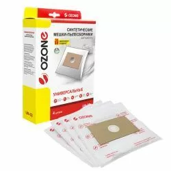 Универсальные мешки-пылесборники Ozone для пылесоса, фланец 120х190, диаметр отверстия 50 мм, 4 шт + микрофильтр